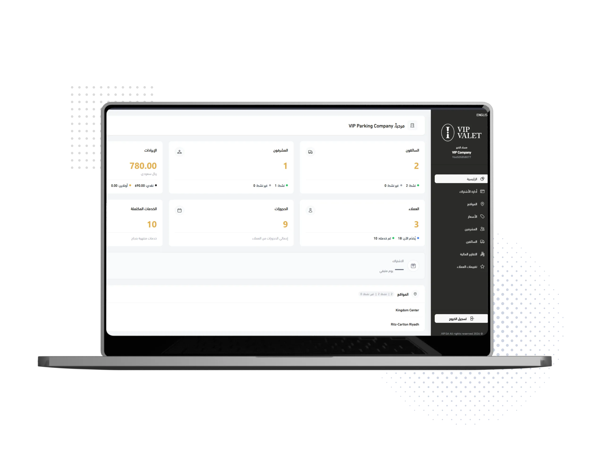VIP Valet company app for team management